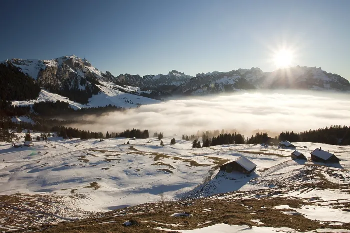 Gerahmter Druck : Blick auf das Alpstein-Massiv mit dem Mt. Gerahmter Druck : Blick auf das Alpstein-Massiv mit dem Mt.