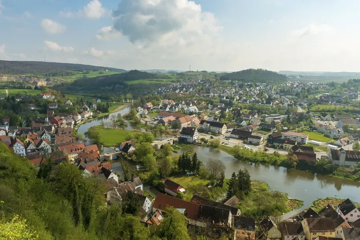 Gerahmter Druck : Ansicht von Harburg und Wornitz. Gerahmter Druck : Ansicht von Harburg und Wornitz.
