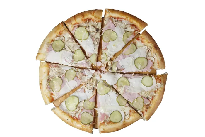 Gerahmter Druck : Obenansicht von Pizza mit Hähnchen. Gerahmter Druck : Obenansicht von Pizza mit Hähnchen.