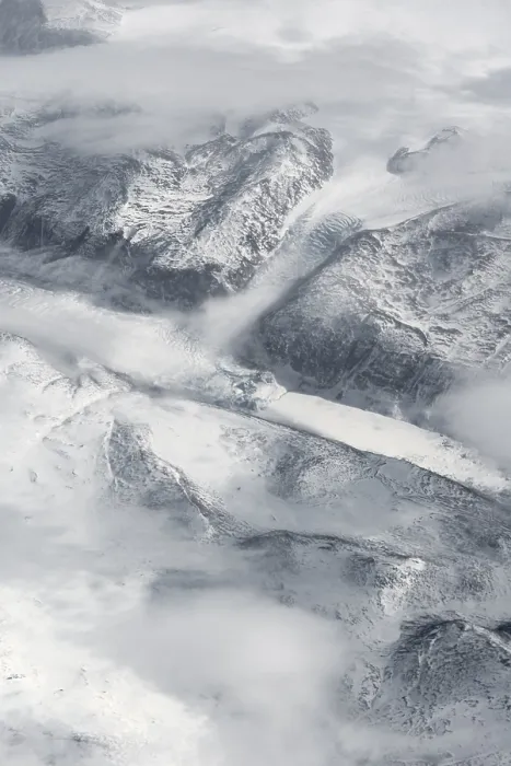 Gerahmter Druck : Blick vom Flugzeug auf den Gletscher.