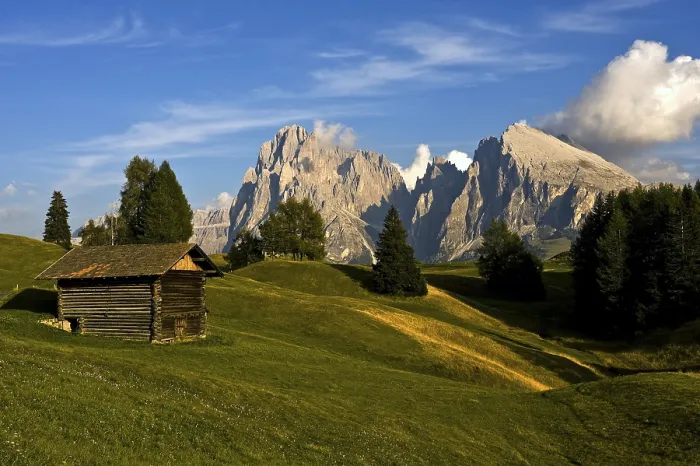 Gerahmter Druck : Blick über die Seiser Alm auf den Mt Gerahmter Druck : Blick über die Seiser Alm auf den Mt
