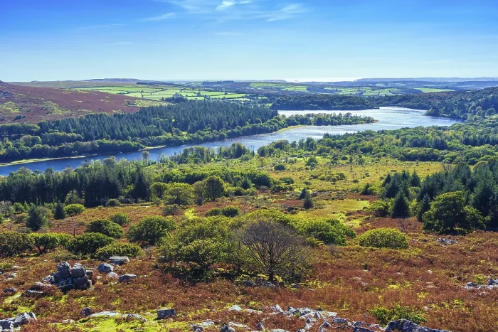 Gerahmter Druck : Blick von Sharpitor zum Burrator-Stausee. Gerahmter Druck : Blick von Sharpitor zum Burrator-Stausee.