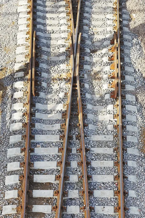 Gerahmter Druck : Blick von oben auf Eisenbahnspuren Gerahmter Druck : Blick von oben auf Eisenbahnspuren