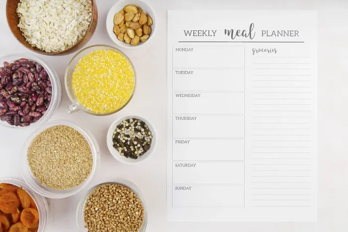Gerahmter Druck : Oberansichts-Wochen-Mahlzeit-Planer Gerahmter Druck : Oberansichts-Wochen-Mahlzeit-Planer