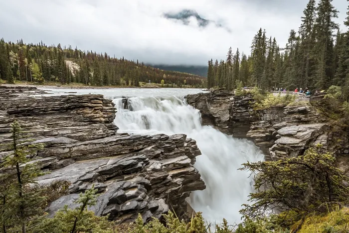 Gerahmter Druck : Wasserfall, Athabasca-Fälle, Athabasca-Fluss Gerahmter Druck : Wasserfall, Athabasca-Fälle, Athabasca-Fluss