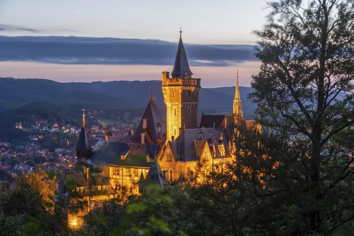 Gerahmter Druck : Schloss Wernigerode, Abenddämmerung, Wernigerode Gerahmter Druck : Schloss Wernigerode, Abenddämmerung, Wernigerode