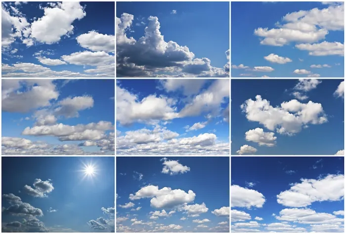 Gerahmter Druck : Weißer Nebel in blauer Sommershimmel-Hintergrund.