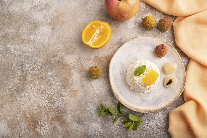 Gerahmter Druck : Weißer Quark, Käsekuchen Gerahmter Druck : Weißer Quark, Käsekuchen