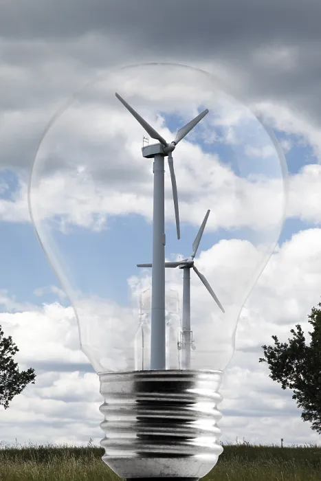 Gerahmter Druck : Windturbinen in einer Glühbirne Gerahmter Druck : Windturbinen in einer Glühbirne