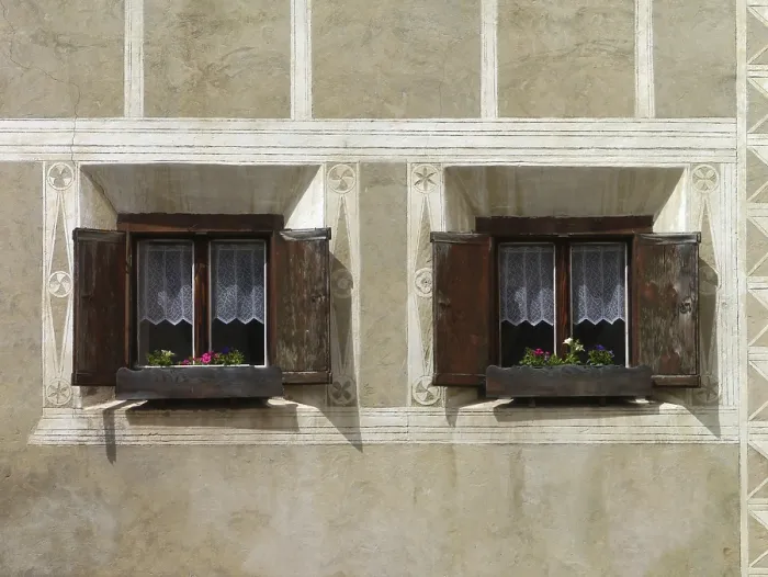 Gerahmter Druck : Fenster in Guarda Gerahmter Druck : Fenster in Guarda