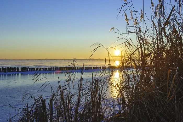 Gerahmter Druck : Winterabend am Dummersee. Gerahmter Druck : Winterabend am Dummersee.