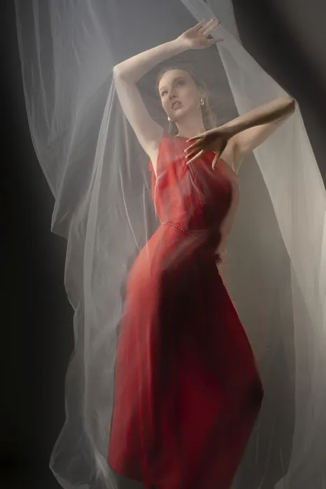 Gerahmter Druck : Eine Frau posiert elegant in einem Studio. Gerahmter Druck : Eine Frau posiert elegant in einem Studio.
