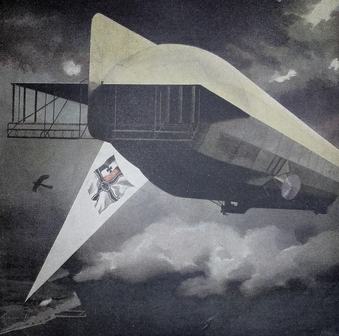 Gerahmter Druck : Erster Weltkrieg, Zeppelin über Dover. Gerahmter Druck : Erster Weltkrieg, Zeppelin über Dover.