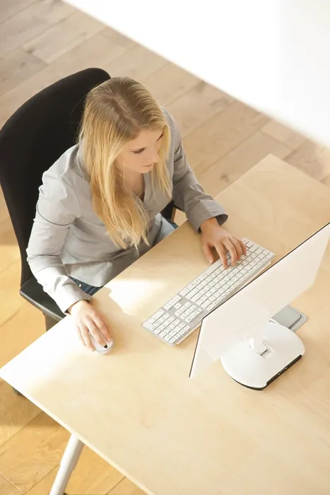 Gerahmter Druck : Junge Frau arbeitet am Computer. Gerahmter Druck : Junge Frau arbeitet am Computer.