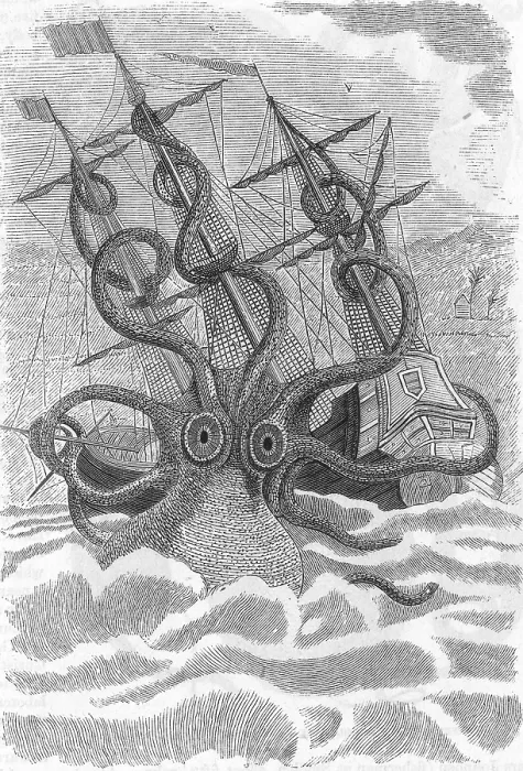 Gerahmter Druck : Riesenschwanzauge angreift Schiff, 1801. Gerahmter Druck : Riesenschwanzauge angreift Schiff, 1801.