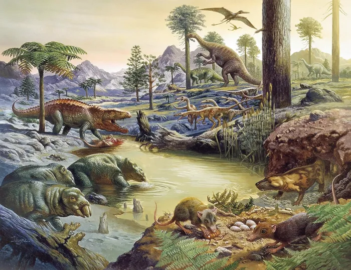 Gerahmter Druck : Triassisches Landschaftsbild Gerahmter Druck : Triassisches Landschaftsbild