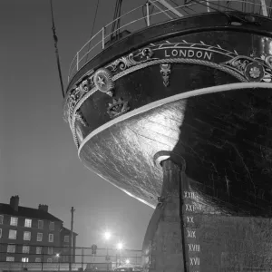 Print of the Cutty Sark's stern at night