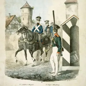 Print of Prussian soldiers on guard at a sentry box Print of Prussian soldiers on guard at a sentry box