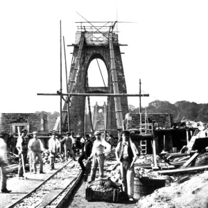 Print of Clifton Suspension Bridge under construction