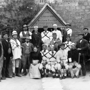 Print of Morris Men outside the Chequers public house Print of Morris Men outside the Chequers public house