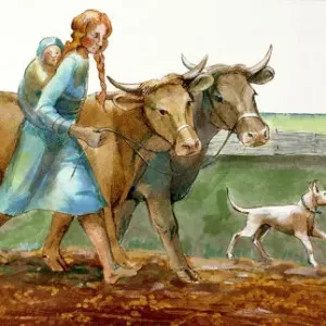 Iron Age Farming Print: Ploughing Scene Reconstruction