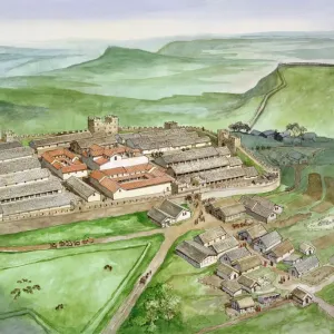 Print of Housesteads Roman Fort aerial view Print of Housesteads Roman Fort aerial view