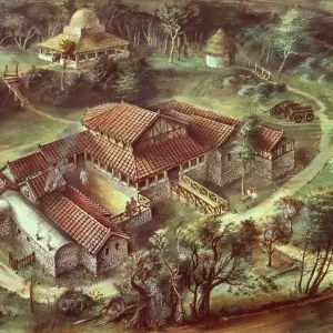 Lullingstone Roman Villa Print, Reconstruction Drawing Lullingstone Roman Villa Print, Reconstruction Drawing