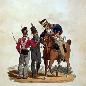 1815 Aquatint Print of British and German Infantry 1815 Aquatint Print of British and German Infantry