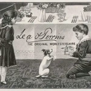 Worcester Sauce Print: Two Children Tempt a Dog with Lea and Perrins