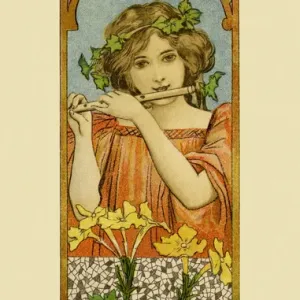 Alphonse Mucha Female Piper Art Nouveau Print circa 1895 Alphonse Mucha Female Piper Art Nouveau Print circa 1895