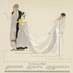 Elegant Art Deco Wedding Group in White Brocade and Satin Print Elegant Art Deco Wedding Group in White Brocade and Satin Print