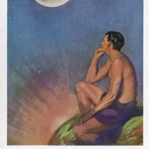 Print of Man and Mars Man contemplating the Martian landscape