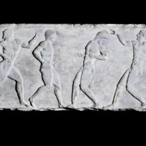 Archaic Greek Relief Print: Base of a Funerary Kouros Archaic Greek Relief Print: Base of a Funerary Kouros