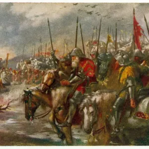 Print of the English army preparing for battle at Agincourt Print of the English army preparing for battle at Agincourt