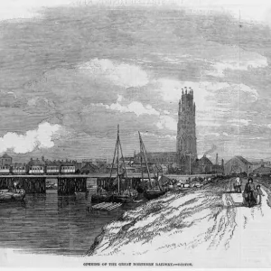 Boston, Lincs The Great Northern Railway Comes to Boston Print 1850 Boston, Lincs The Great Northern Railway Comes to Boston Print 1850