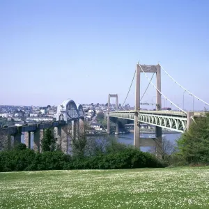 Two Bridges over the River Tamar Print, circa 1980s