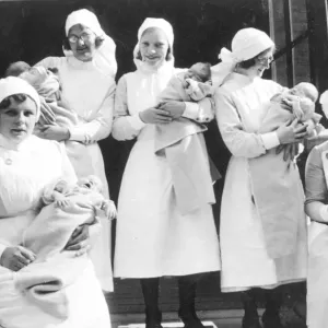 Midwives and Babies Print, 1933 St Mary Abbots Hosp Midwives and Babies Print, 1933 St Mary Abbots Hosp