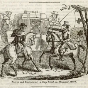 C18th Highwaymen Rob a Coach on Hounslow Heath Print C18th Highwaymen Rob a Coach on Hounslow Heath Print