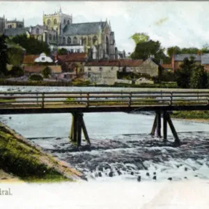 Cathedral, Ripon Print - Original Wooden Footbridge 1905 Cathedral, Ripon Print - Original Wooden Footbridge 1905