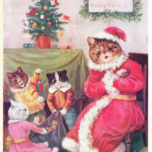 Cats at a Christmas Party Print circa 1900s Cats at a Christmas Party Print circa 1900s