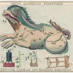 Cetus Star Map Print featuring a sea monster and industrial elements Cetus Star Map Print featuring a sea monster and industrial elements