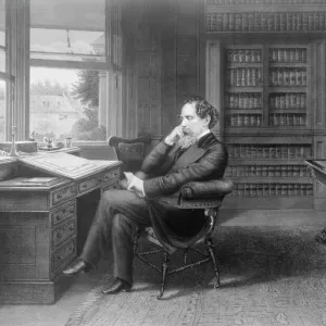 Charles Dickens in his Study at Gadshill Print, c1875 Charles Dickens in his Study at Gadshill Print, c1875