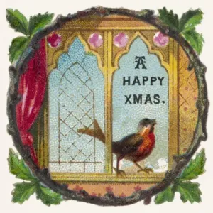 Robin on Windowsill Print: A Christmas Scene Robin on Windowsill Print: A Christmas Scene