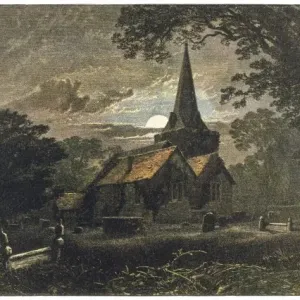 Churchyard by Moonlight Print, circa 1860 Churchyard by Moonlight Print, circa 1860