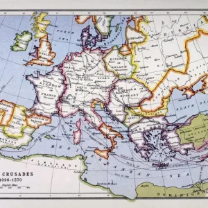 Crusades Map Print: 1096-1270 Europe Routes Crusades Map Print: 1096-1270 Europe Routes