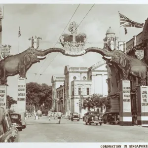 Decorations for the Coronation - Singapore Print, 1953 Decorations for the Coronation - Singapore Print, 1953