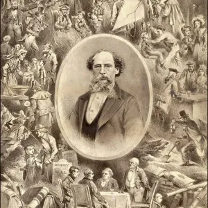 Charles Dickens Print - Portrait of the Author and his Characters Charles Dickens Print - Portrait of the Author and his Characters