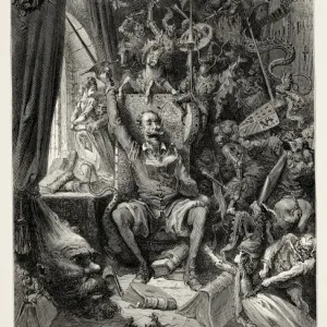 Don Quixote Reading Chivalresque Novels Print, 1863 Don Quixote Reading Chivalresque Novels Print, 1863