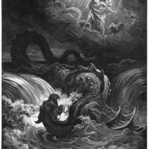 Print of Dore's Leviathan, Combat Scene Print of Dore's Leviathan, Combat Scene