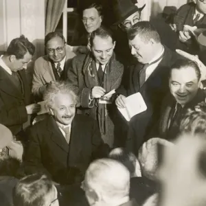 Albert Einstein Print: Nobel Laureate Surrounded by Reporters Albert Einstein Print: Nobel Laureate Surrounded by Reporters